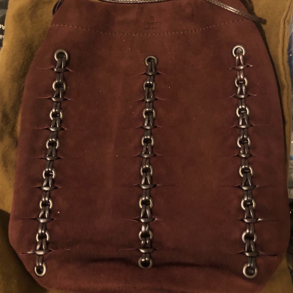 (NWOT) Vintage Gucci Burgundy Suede Nubuck Braided Mini Bag - Picture 5 of 8